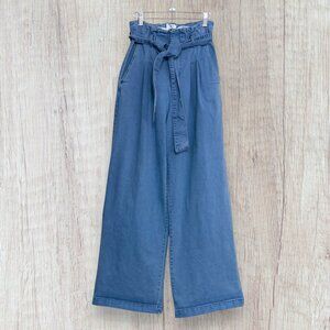 No 1 Paperbag Waist High Rise Wide Leg Tencel Denim Jeans Pants Blue Women’s 4